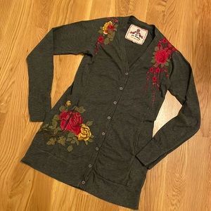 Johnny Was LA “Joy Love Light” Embroidered Long Sleeve Cardigan EUC Size XS